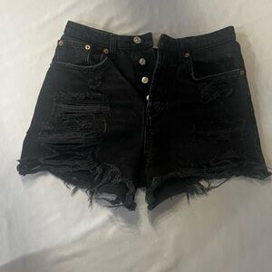 Zara Distressed Black High Waisted Denim Shorts